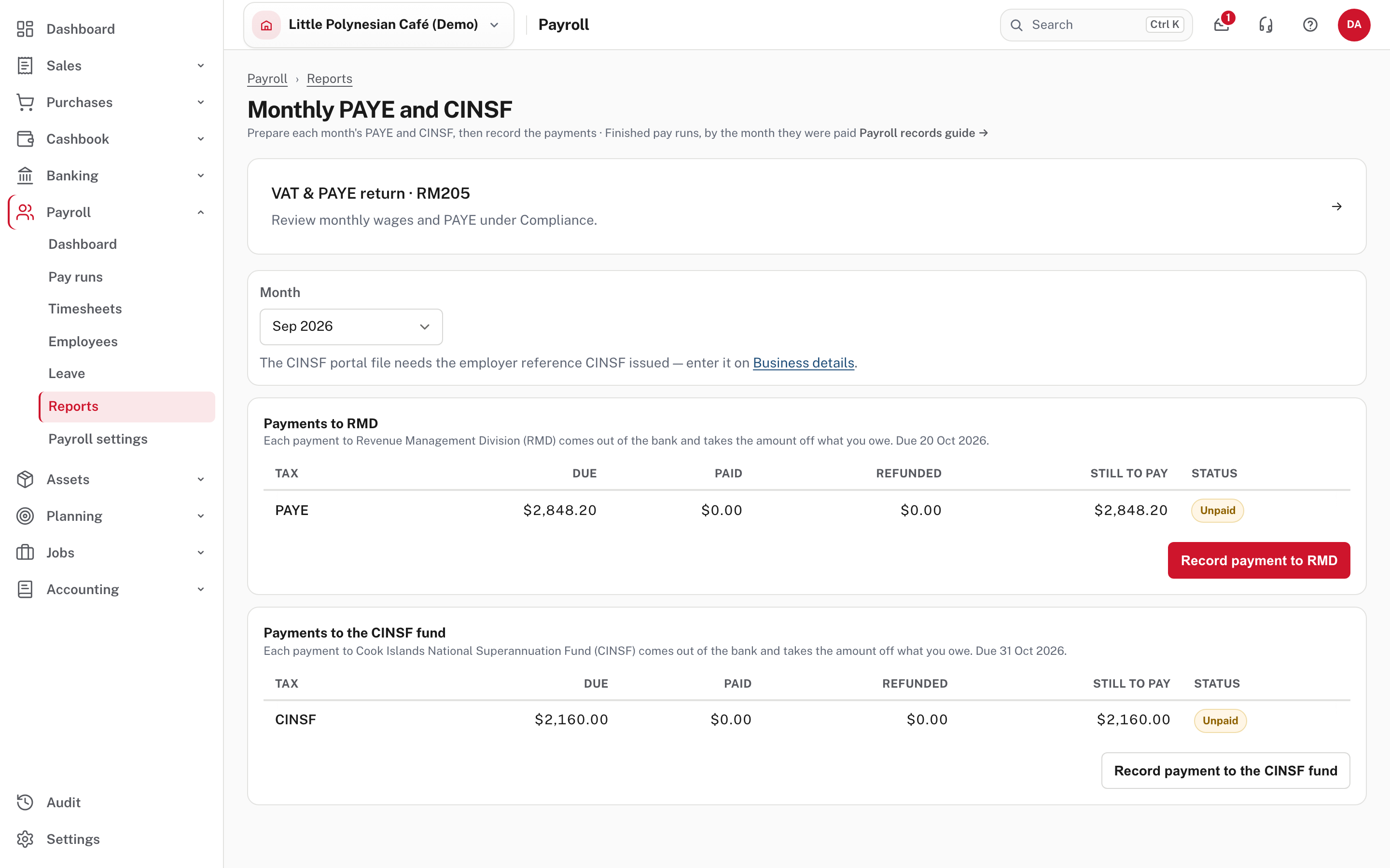 Monthly PAYE and CINSF: what is due, paid and still to pay