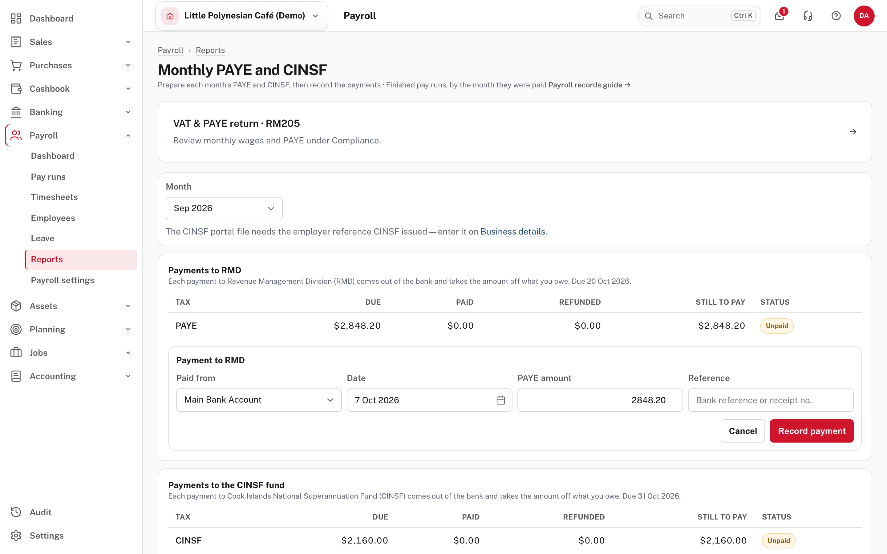 Recording a payment to RMD