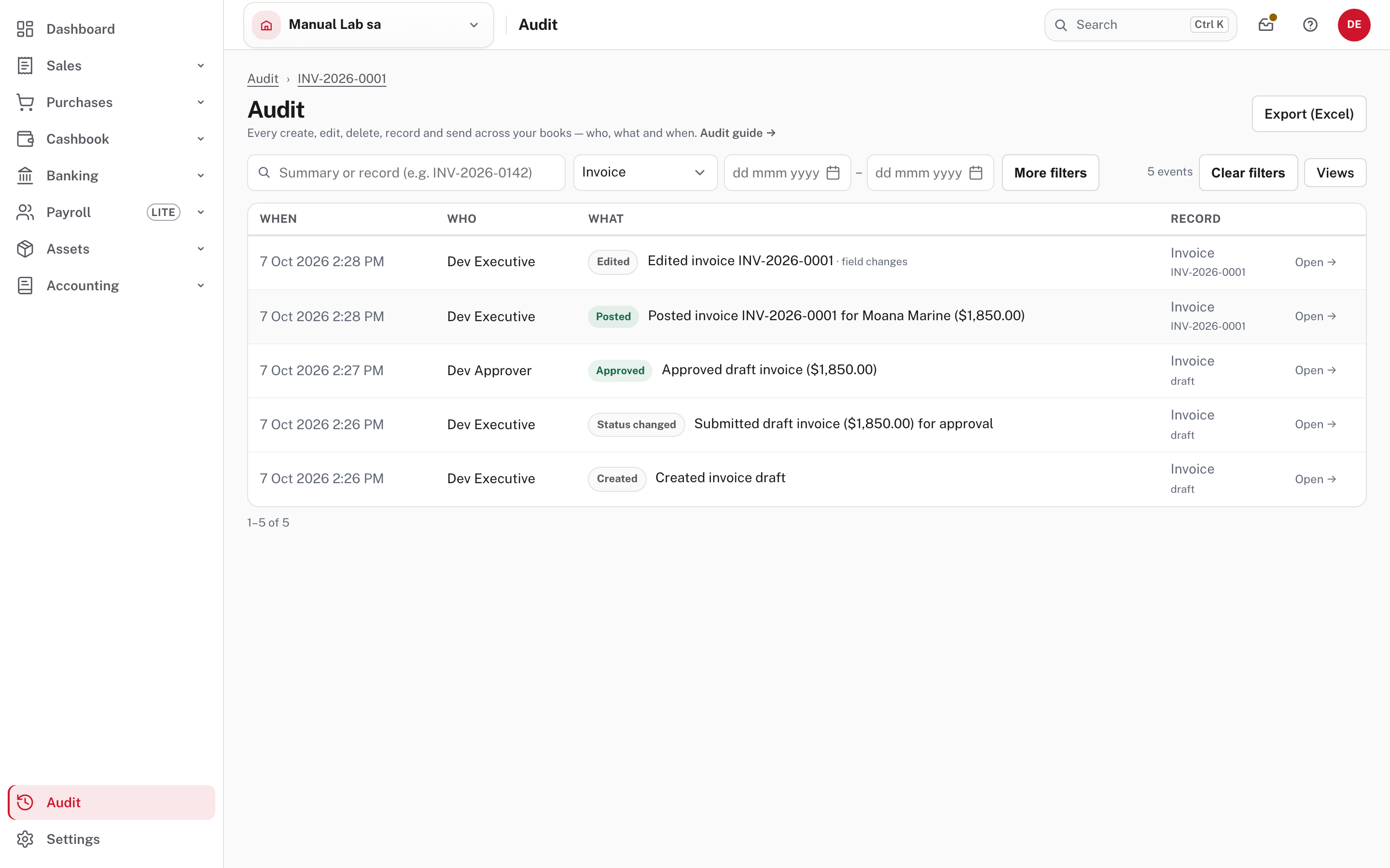 One invoice's whole story in the Audit centre