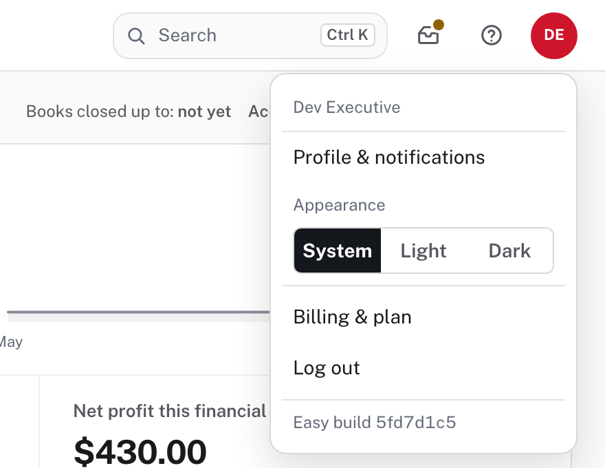 The account menu: Billing & plan sits between Appearance and Log out