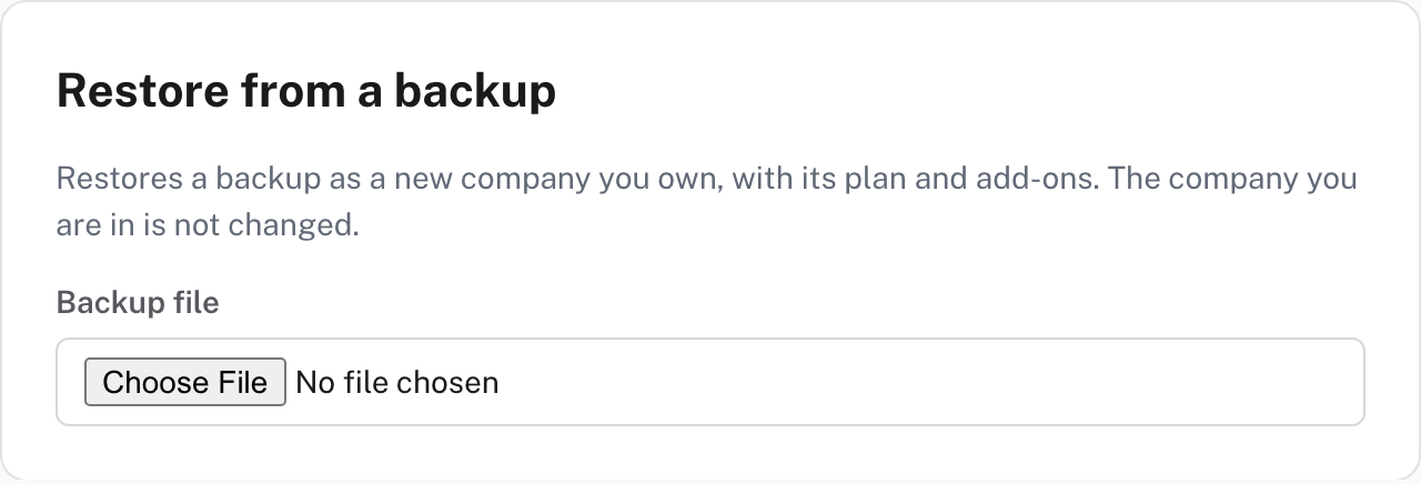 Restore from a backup: choose the backup file