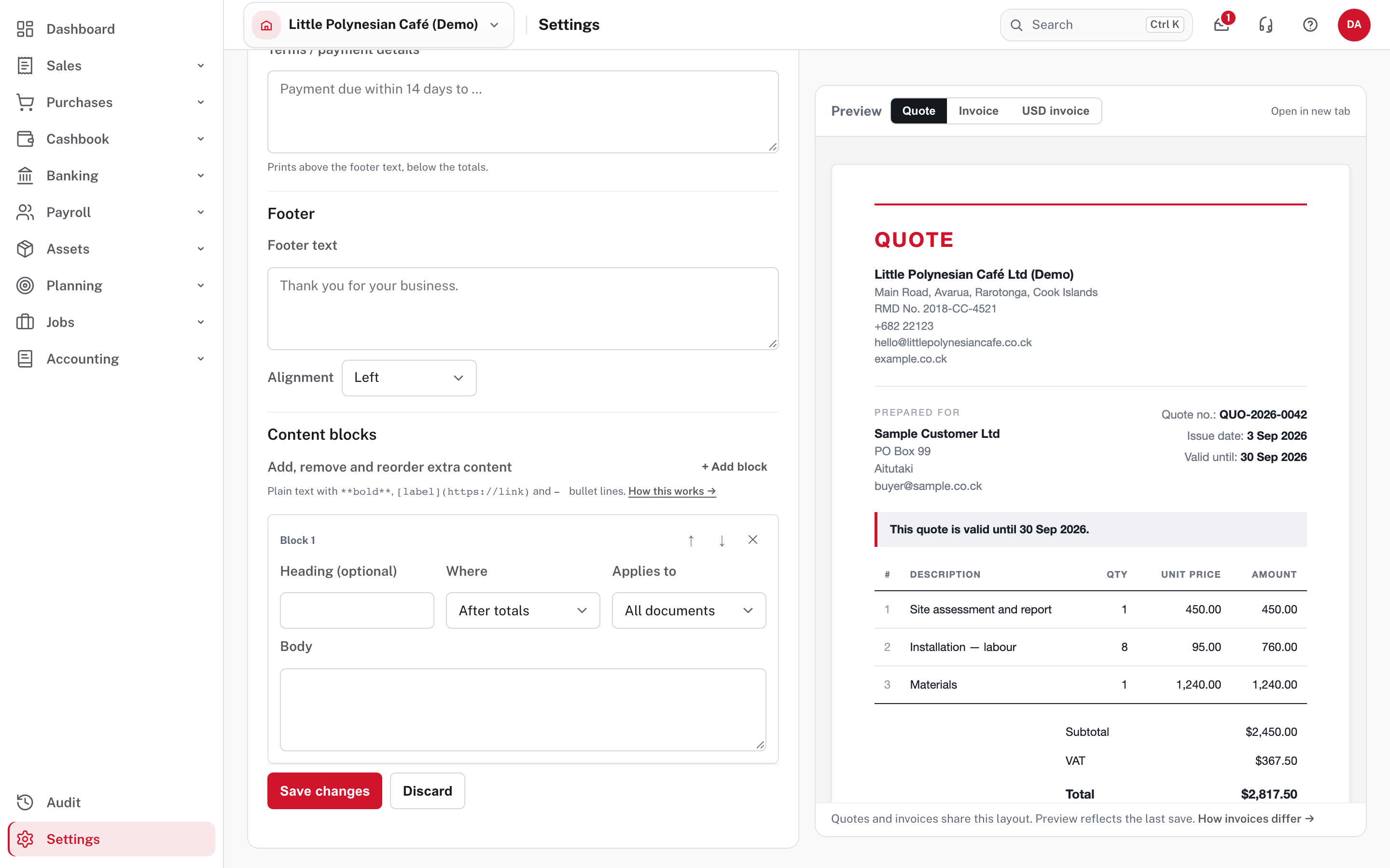 A content block: heading, where it goes, which documents, and the text