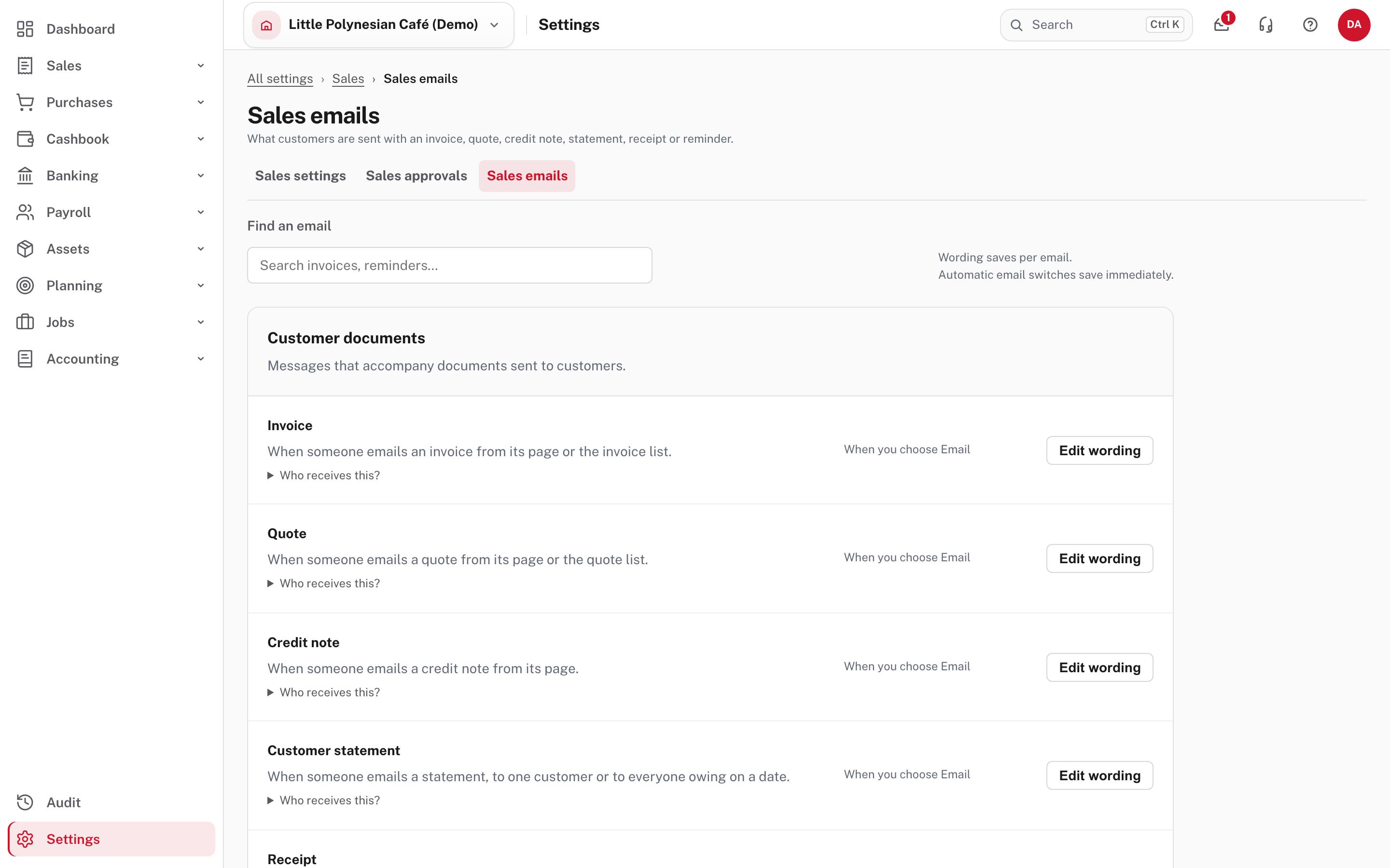 Sales emails: the wording for each email a customer receives