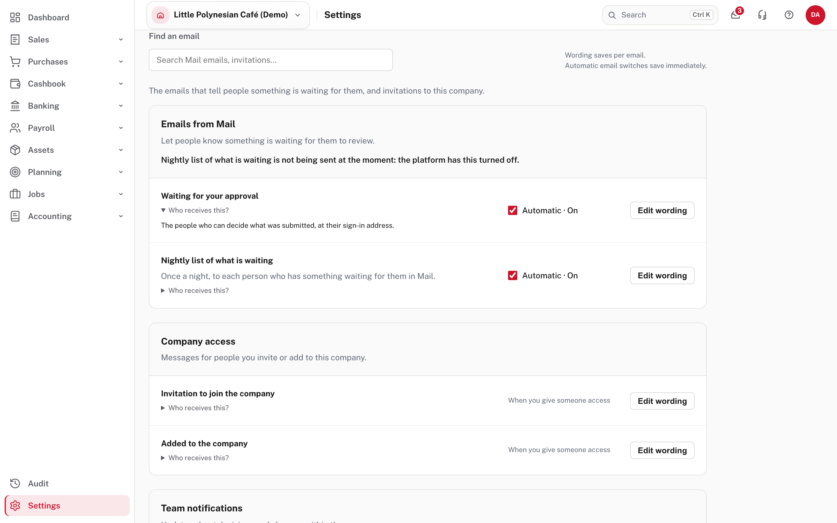 The company's emails: Mail's note and nightly list, invitations, and the journal decision