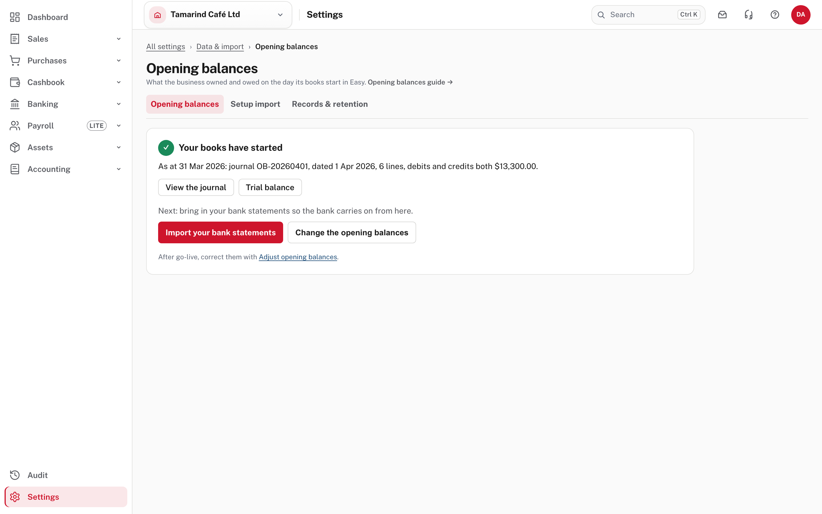 Advanced: a trial balance you type in or import