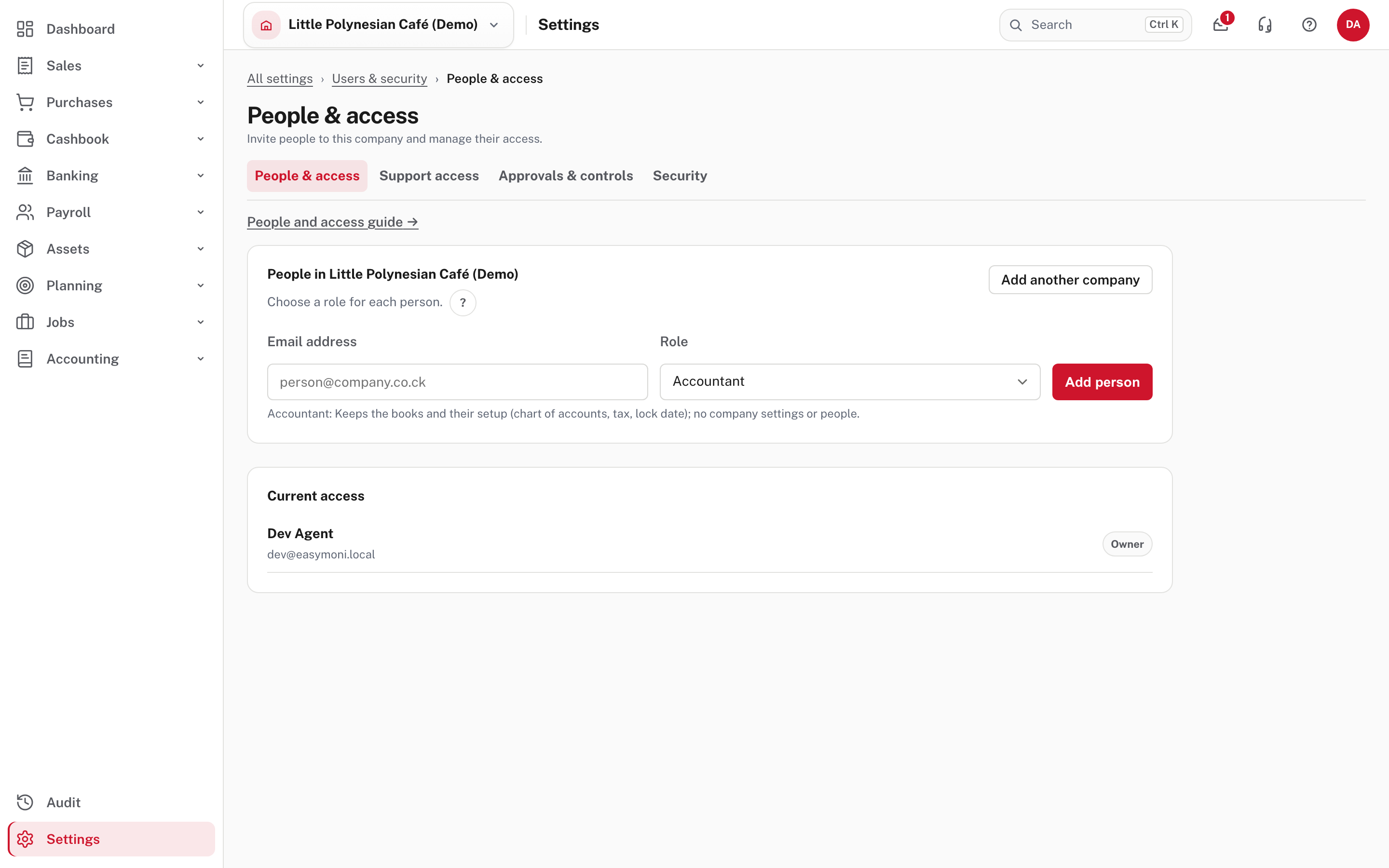 People & access: invite a person, who has access now, and pending invitations