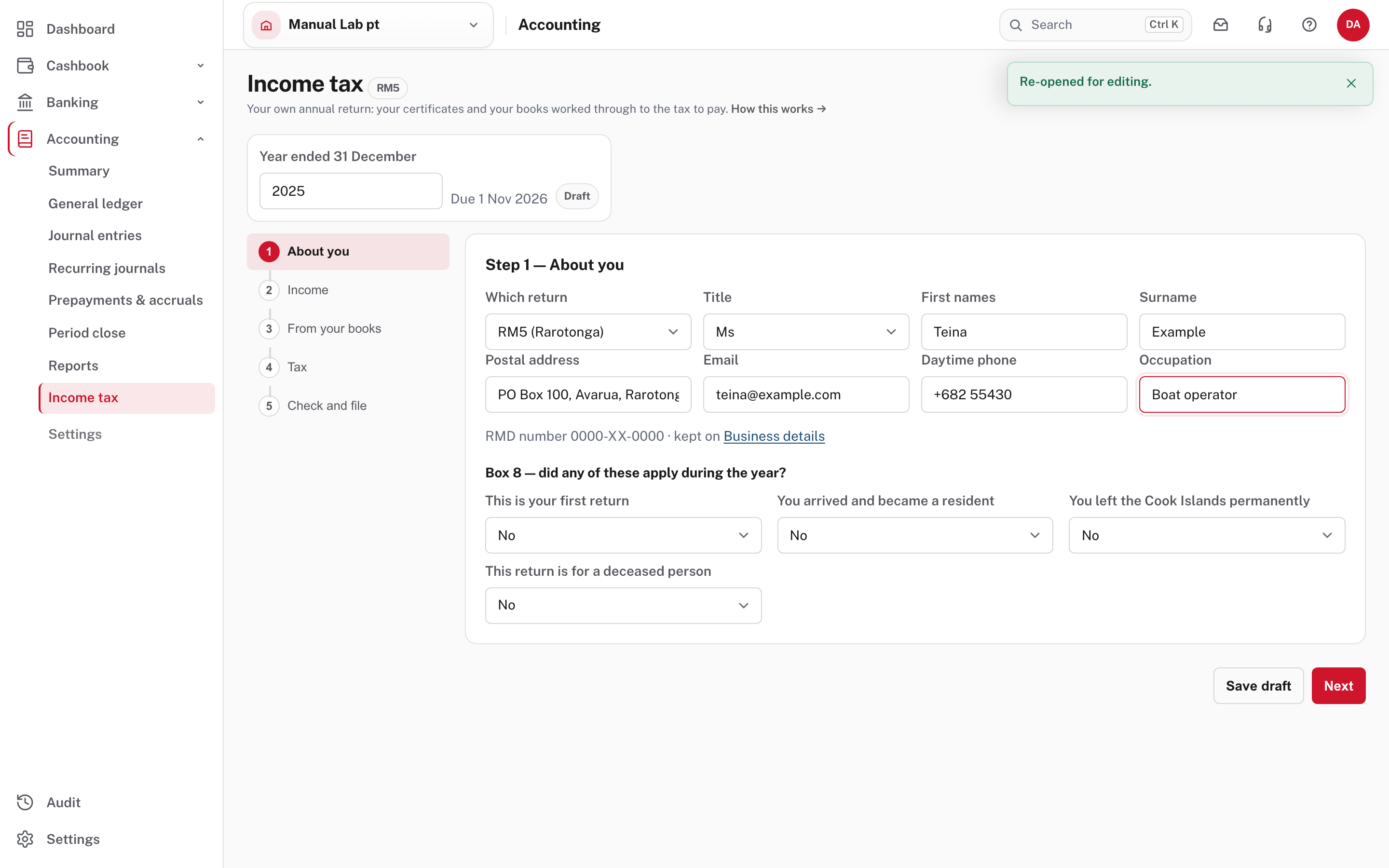 Easy's first step, About you: the return, your names and address, and four yes/no questions