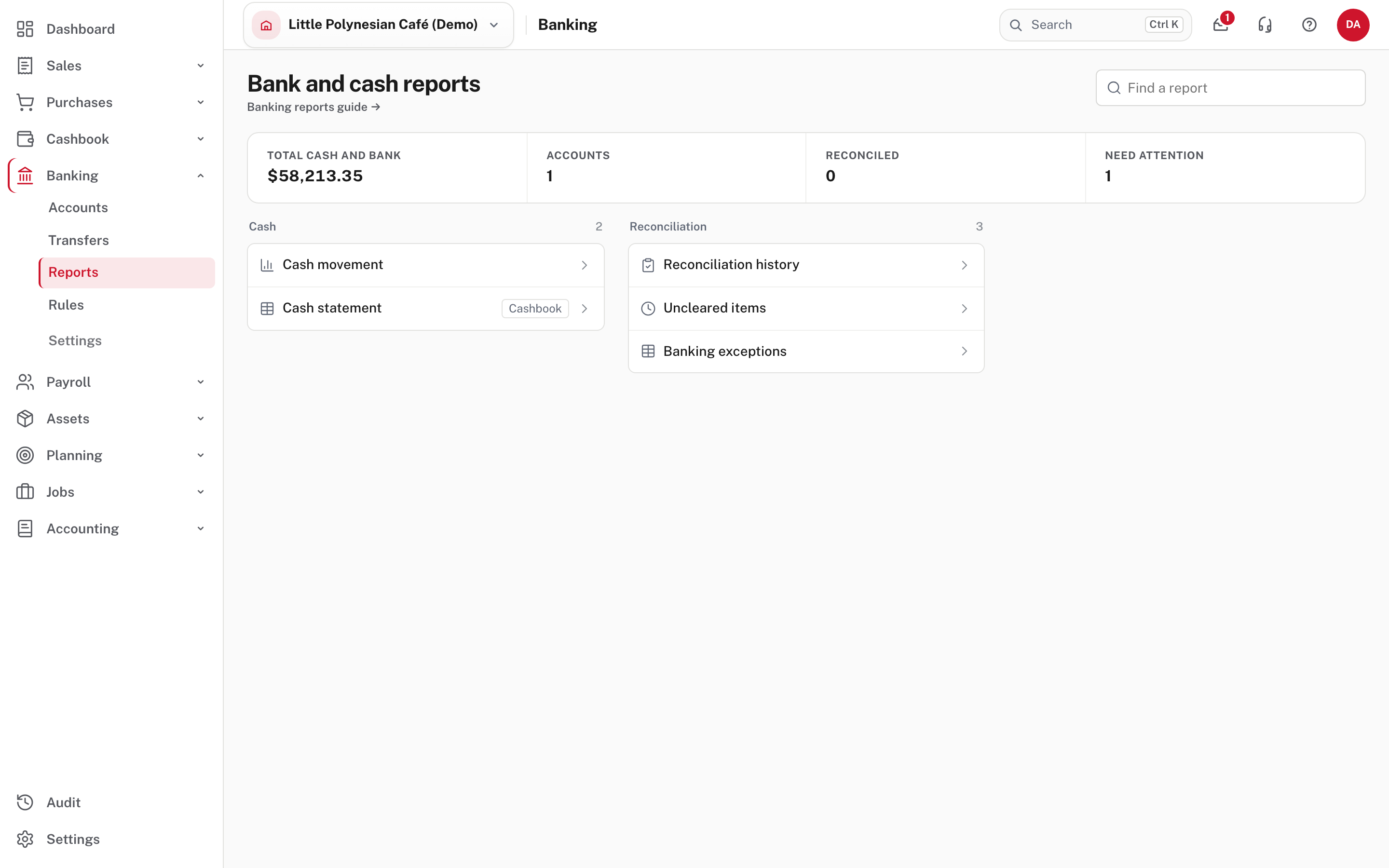Bank and cash reports