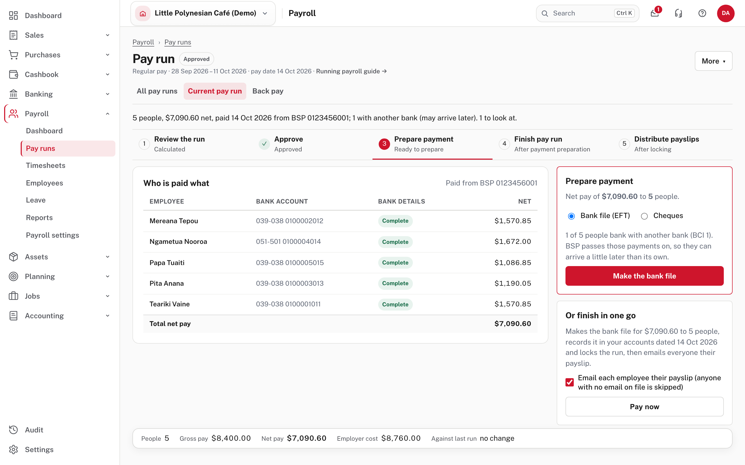 Prepare payment: who is paid what, and the bank file
