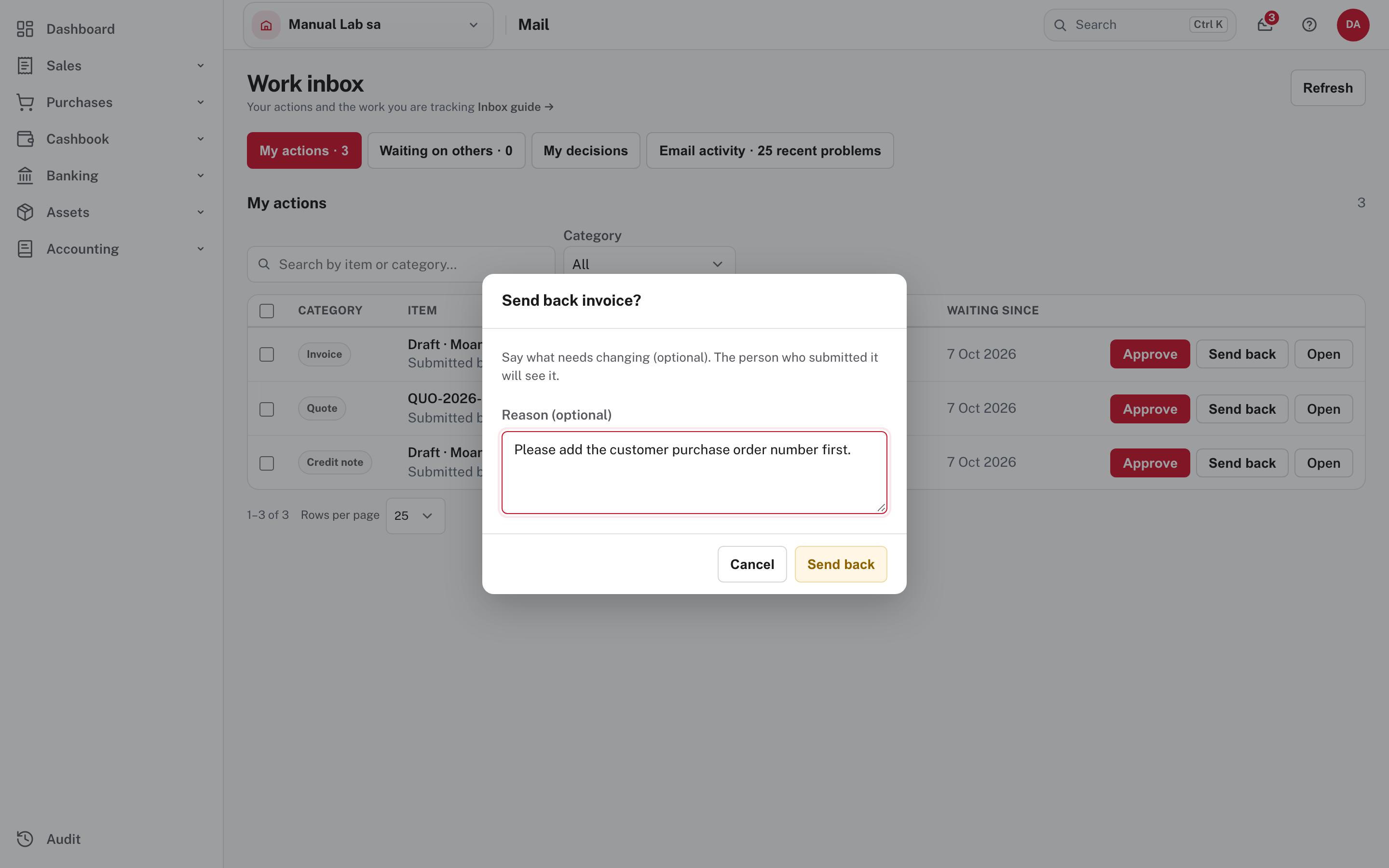Send back from Mail: say what needs changing