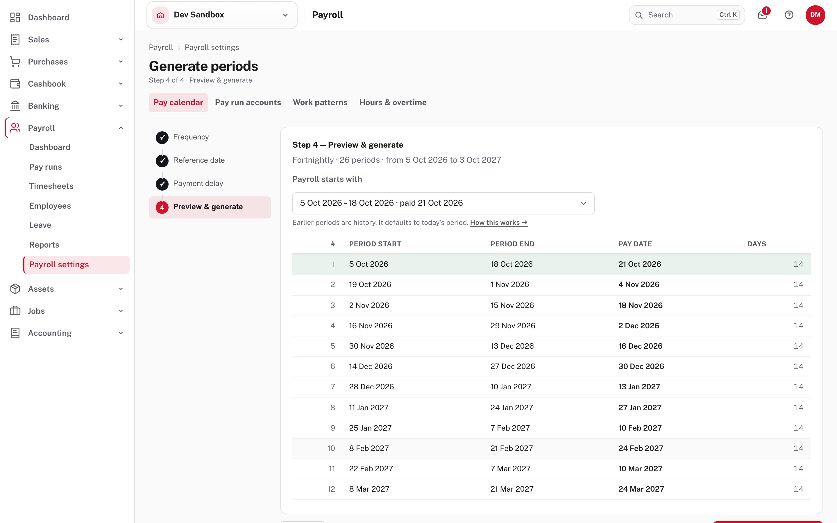 Step 4: preview the periods before generating