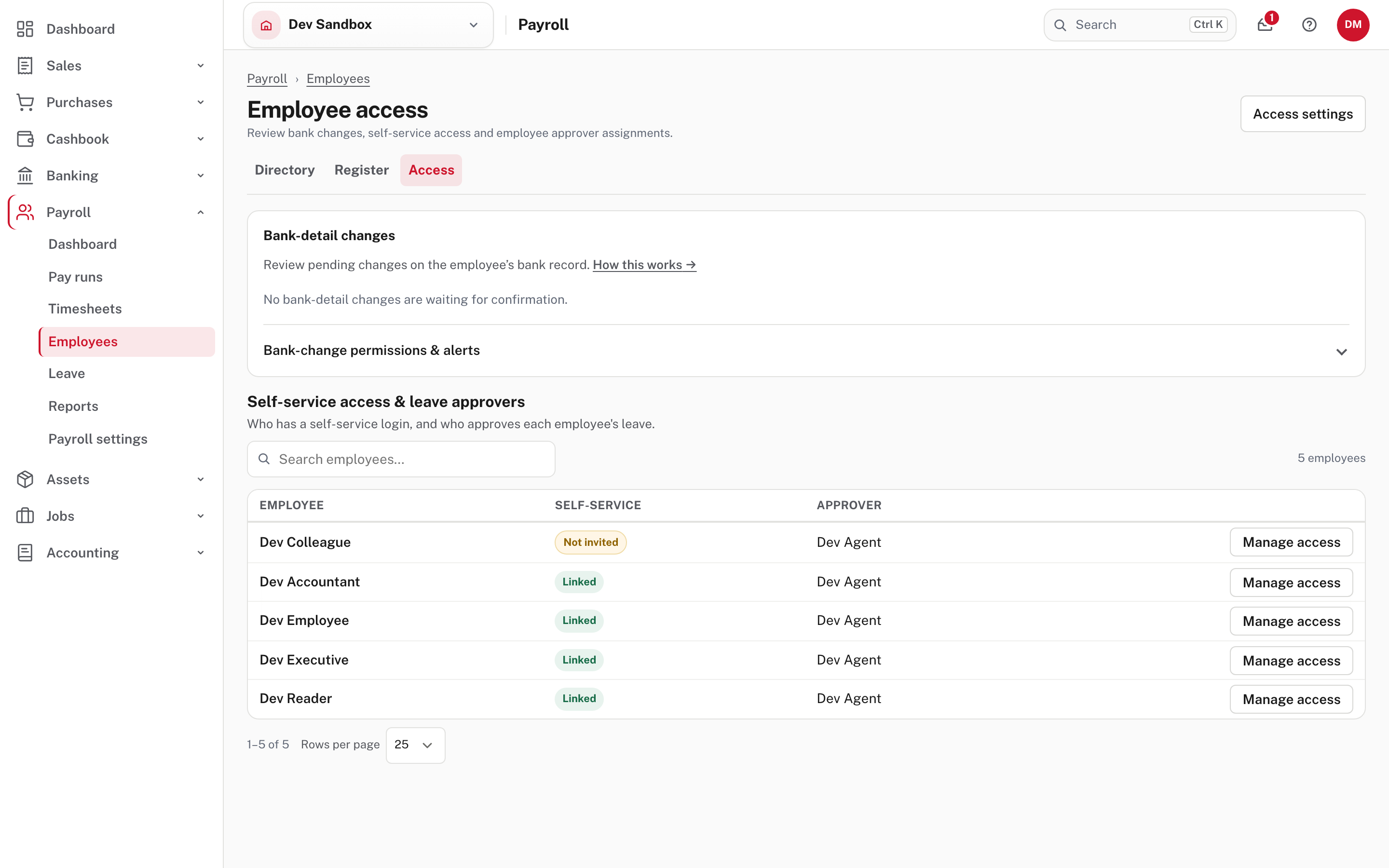 Employee access: who has a self-service login, who is invited, and who approves each person