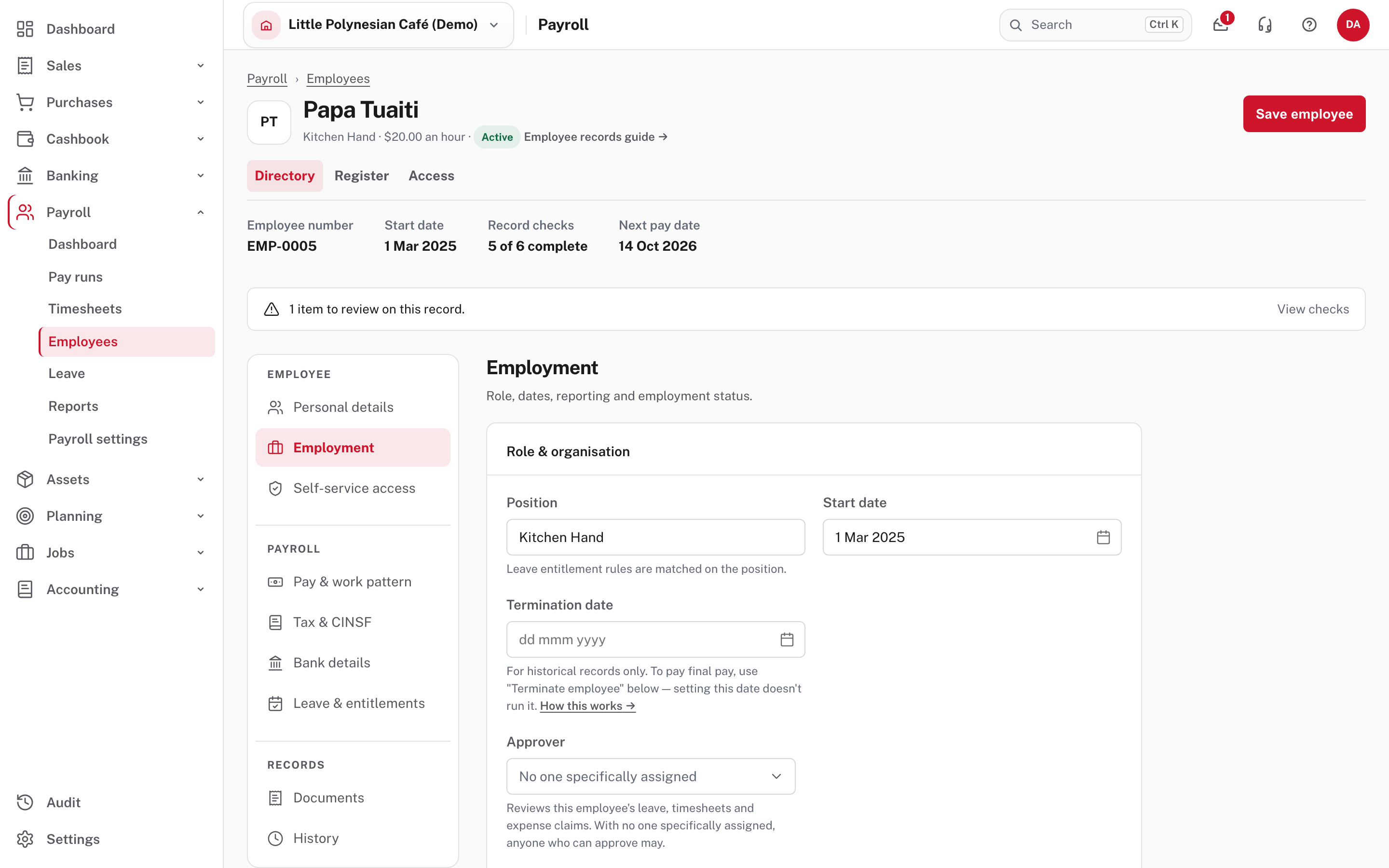 Employment status: Terminate employee drafts a final pay run
