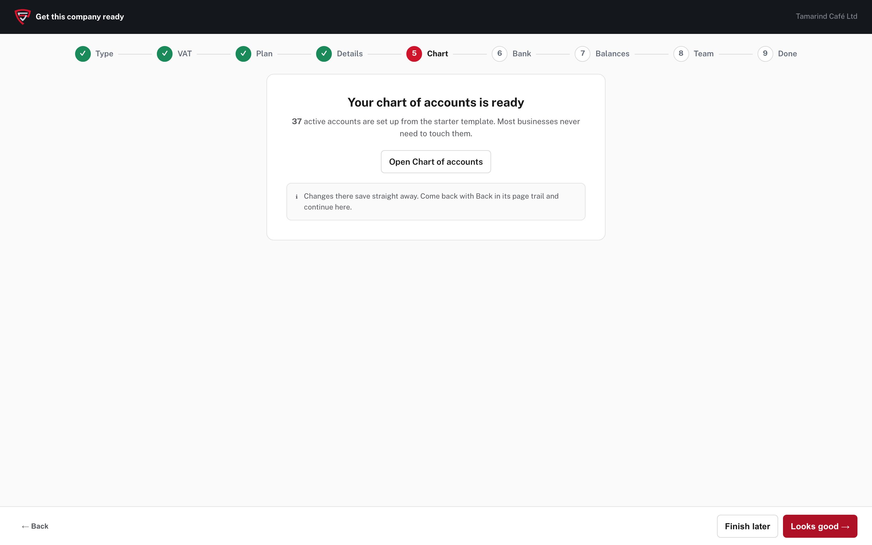 Your chart of accounts is ready