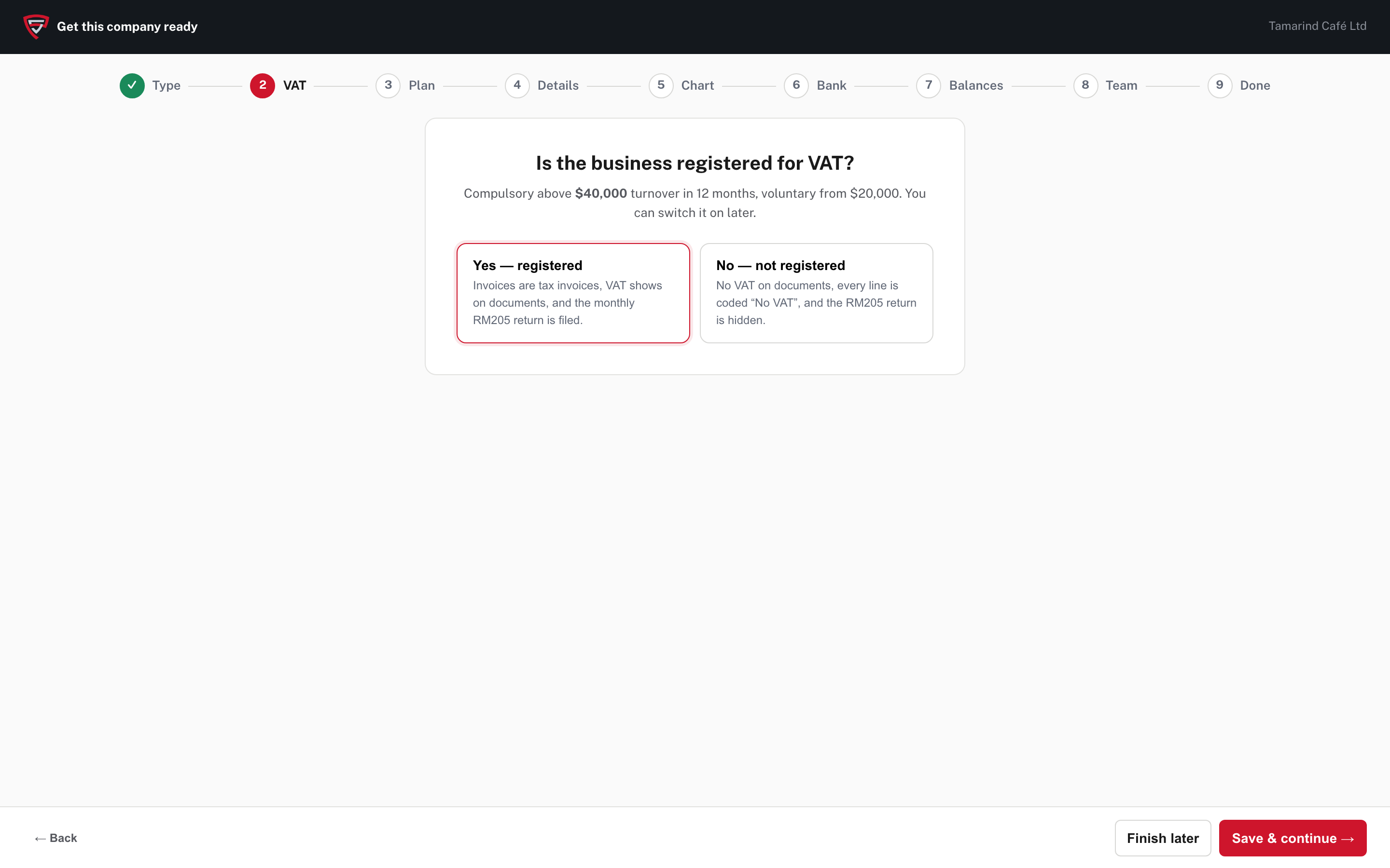 Is the business registered for VAT?