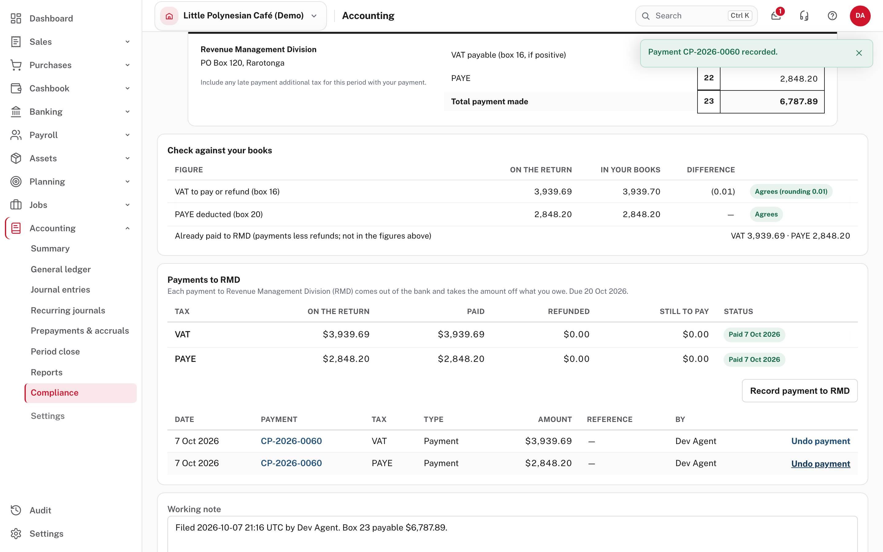 The month is filed and paid