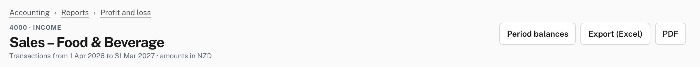 The trail above an account's transactions, reached from Profit and loss